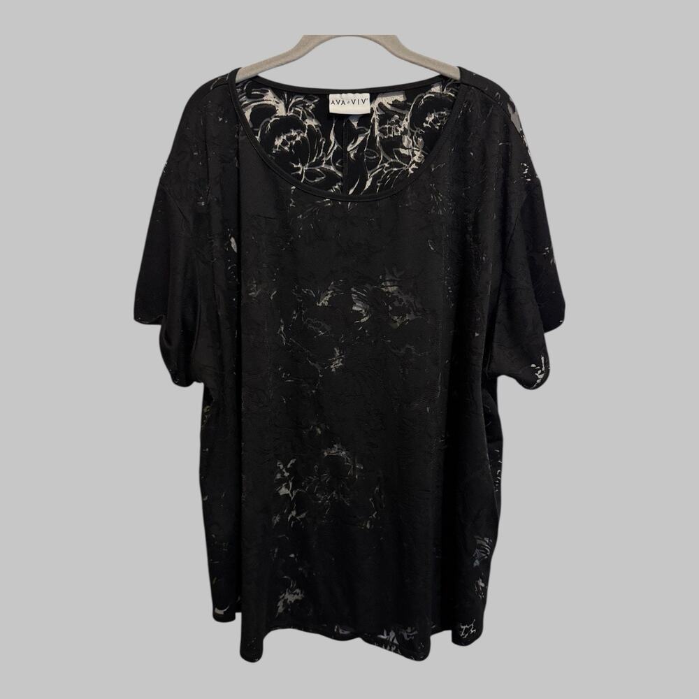 Ava & Viv Semi Sheer Oversized Short Sleeve Black Top Whimsigoth Witchy Size 3XL